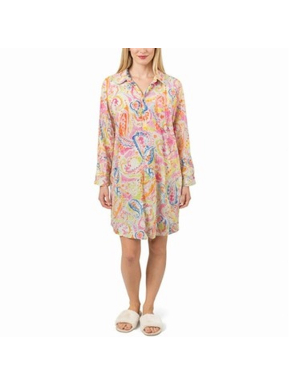 Ralph Lauren Pastel Paisley Nightshirt Long Sleeve Pajama PJ Sleep Shirt Size XL